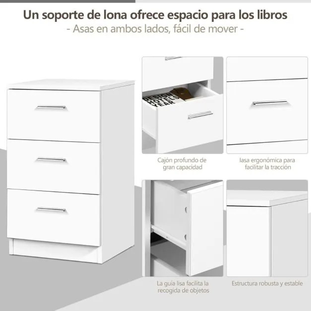 Mesa de cabeceira em madeira maciça com 3 gavetas de arrumação, estilo simples e elegante para sala ou quarto, 38 x 66 x 35 cm, branca