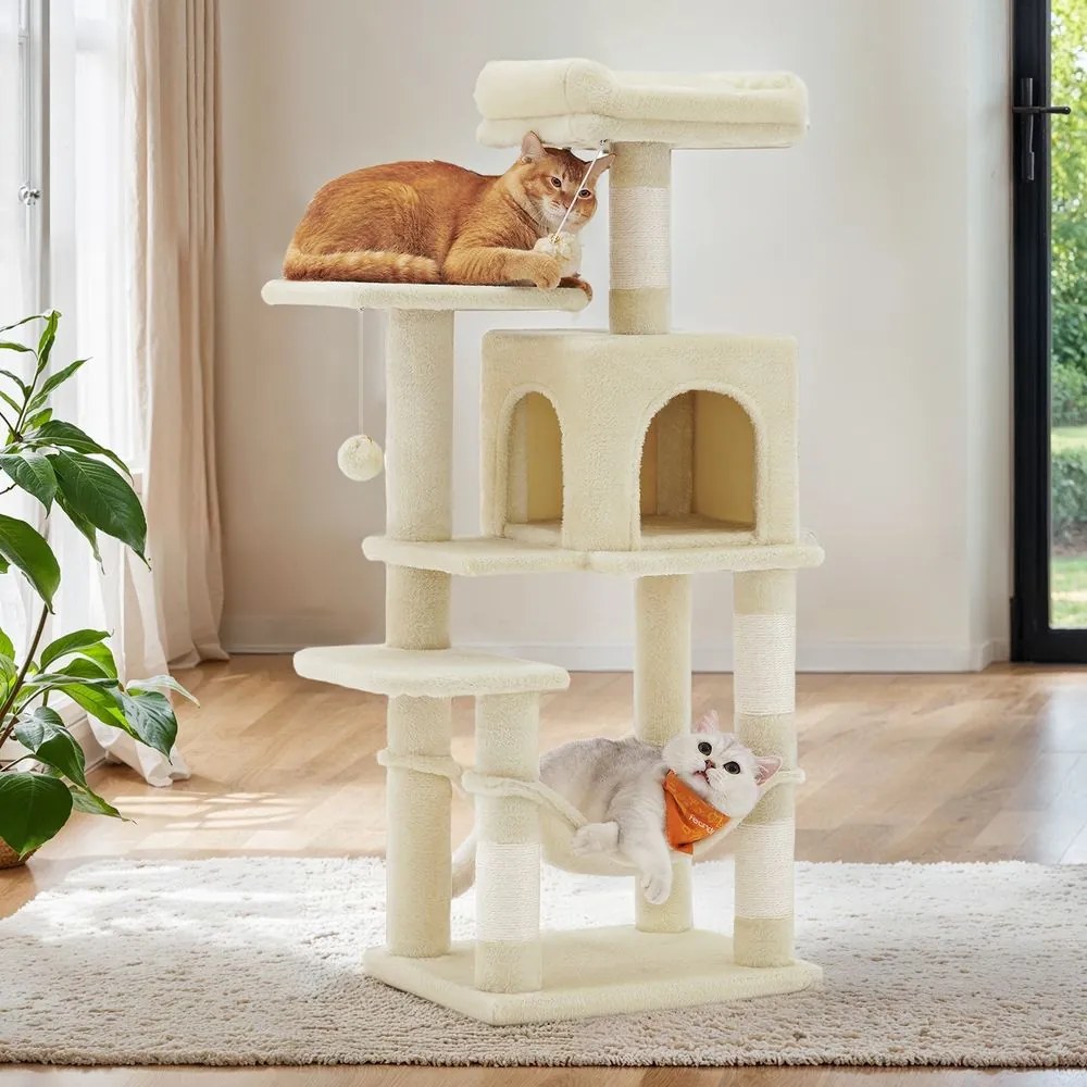 Arranhador para gatos com vários andares 45 x 35 x 112 cm bege