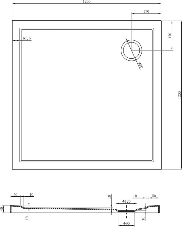 Mexen Flow base de chuveiro quadrada slim 120 x 120 cm, preto mate - 46S701212