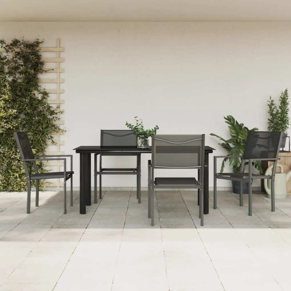 vidaXL 5 pcs conjunto de jantar para jardim aço e textilene preto
