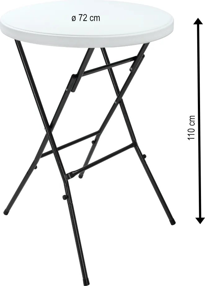 Mesa alta bar jardim em plástico Ø72 cm, dobrável branca