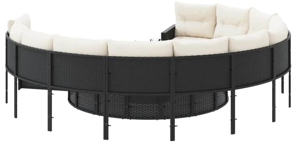 Sofá de jardim com mesa e almofadões redondo vime PE preto