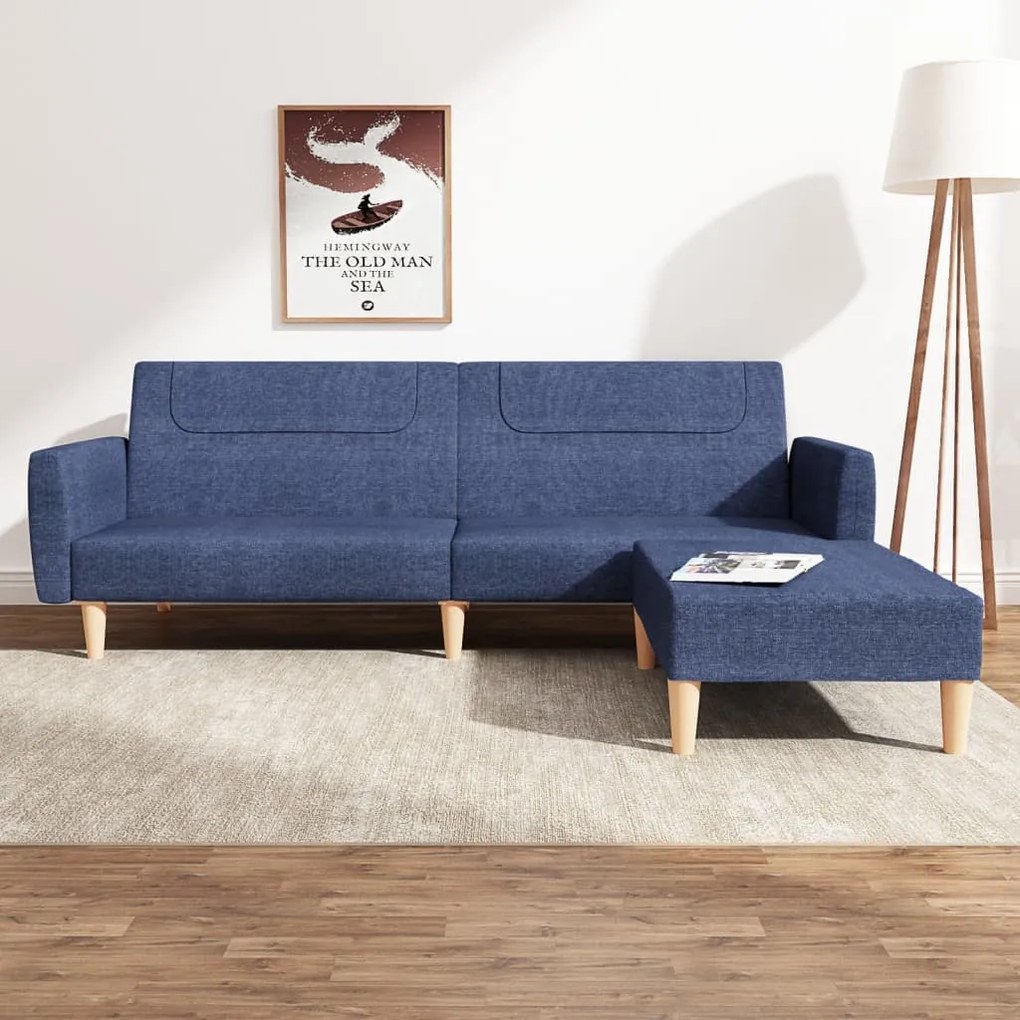 3080593 vidaXL Sofá-cama de 2 lugares com apoio de pés tecido azul