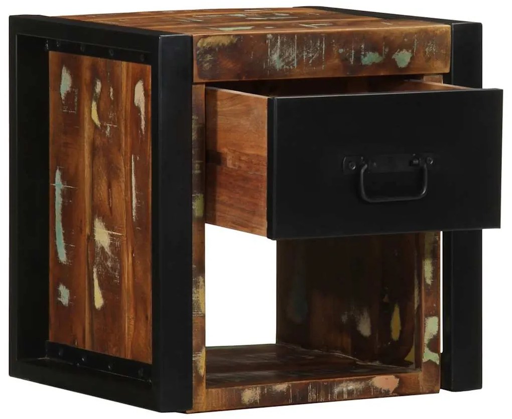 Mesa de cabeceira multicor 40x35x40cm madeira maciça recuperada
