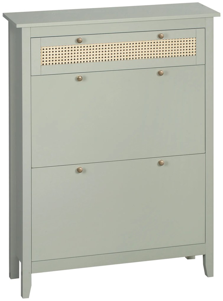 HOMCOM Sapateira estilo boémio chique Verde Água Aspecto Vime | Aosom Portugal