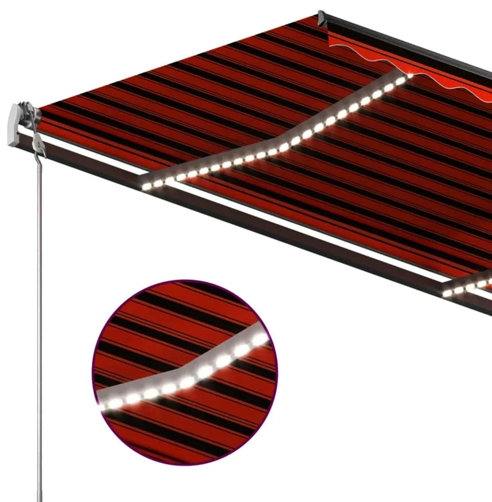 Toldo retrátil manual com luzes LED 4,5x3 m laranja e castanho