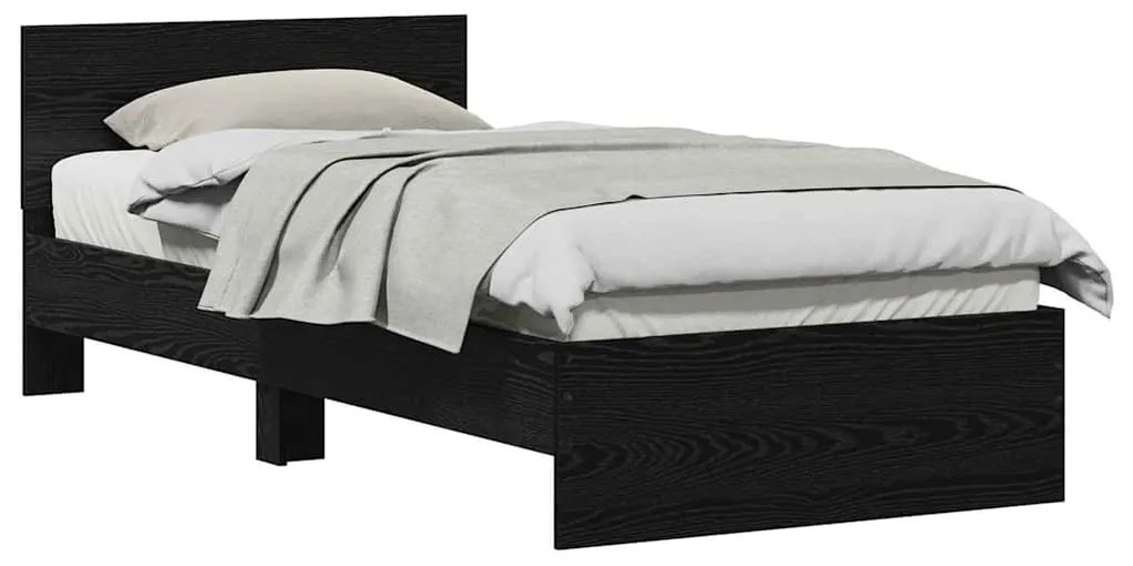 Estrutura de Cama com Cabeceira Carvalho Preto 90x200 cm Madeira de En