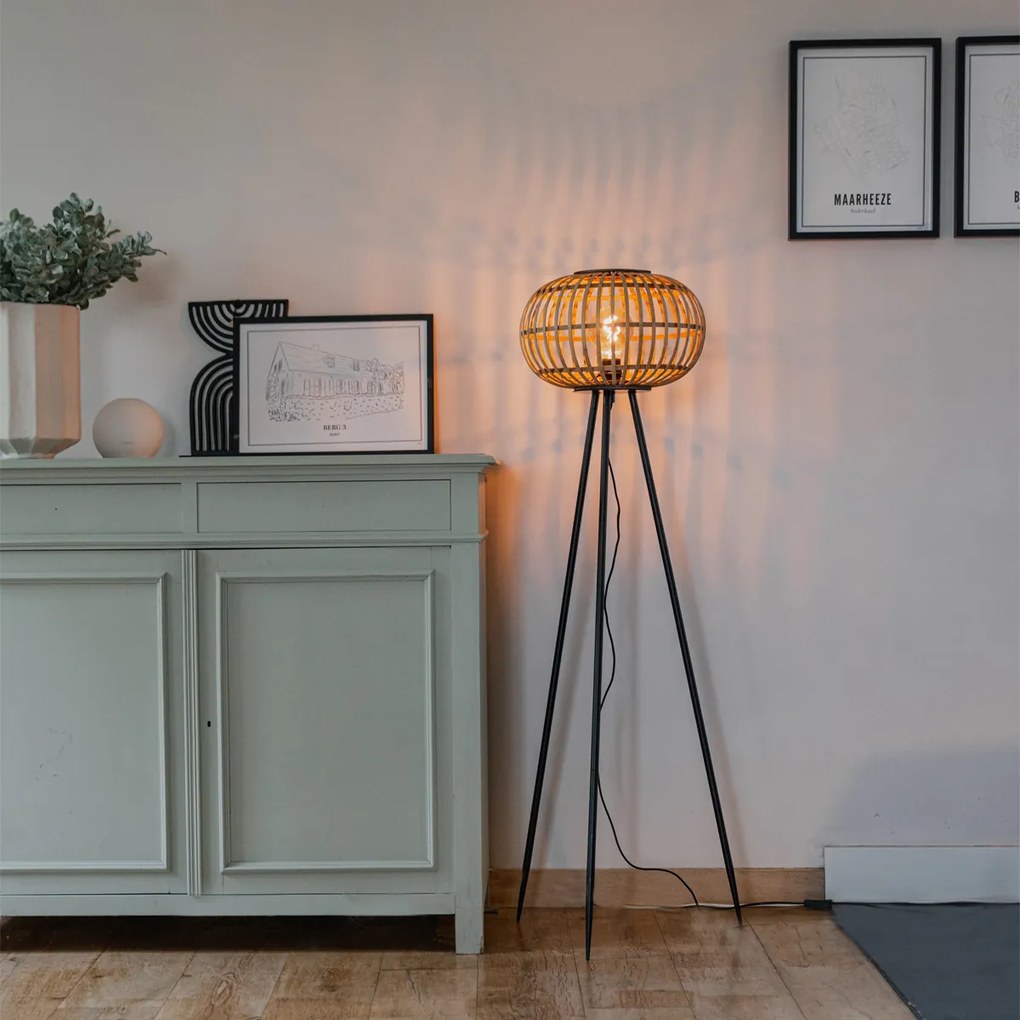 Candeeiro de pé tripé oriental bambu - Amira