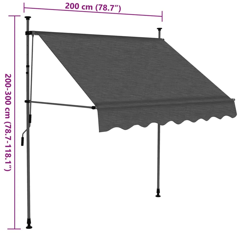 Toldo retrátil manual com LED 200 cm antracite