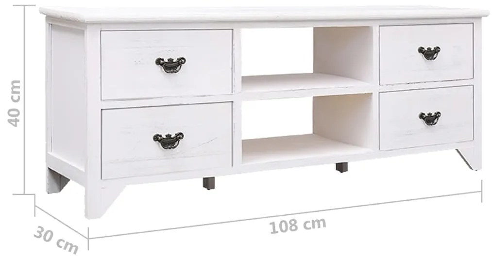 Móvel de TV 108x30x40 cm madeira paulownia maciça branco antigo