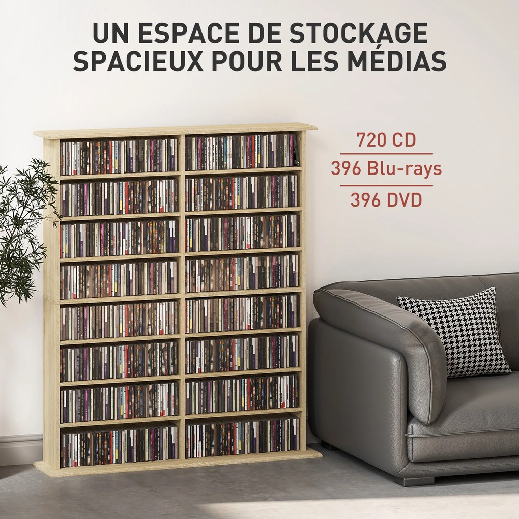 Organizador para CD e DVD com 16 compartimentos e 12 prateleiras ajustáveis 106,5 x 24 x 126,3 cm, capacidade máxima de 720 CD/396 DVD e Blu-ray, cor