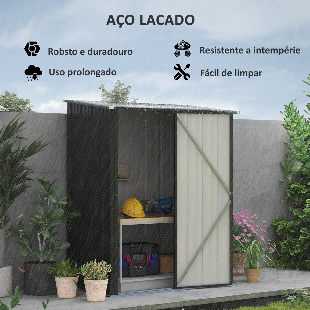 Abrigo de Jardim 1,34m² 161,5x94,5x196 cm Abrigo de Exterior de Aço Galvanizado com Porta e Fechadura Preto