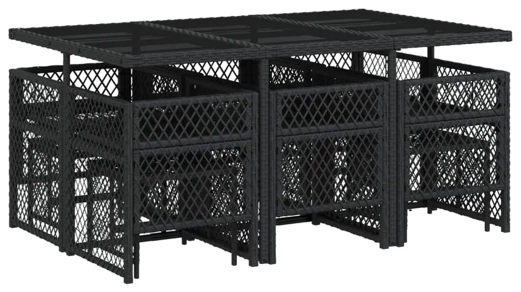 11 pcs conjunto de jantar p/ jardim c/ almofadões vime PE preto