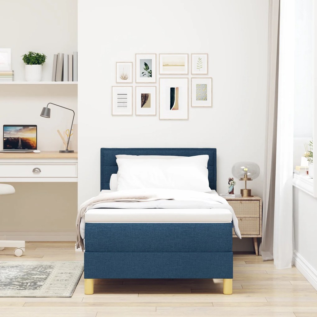 Cama Box Spring com Colchão Azul 80x200 cm Tecido