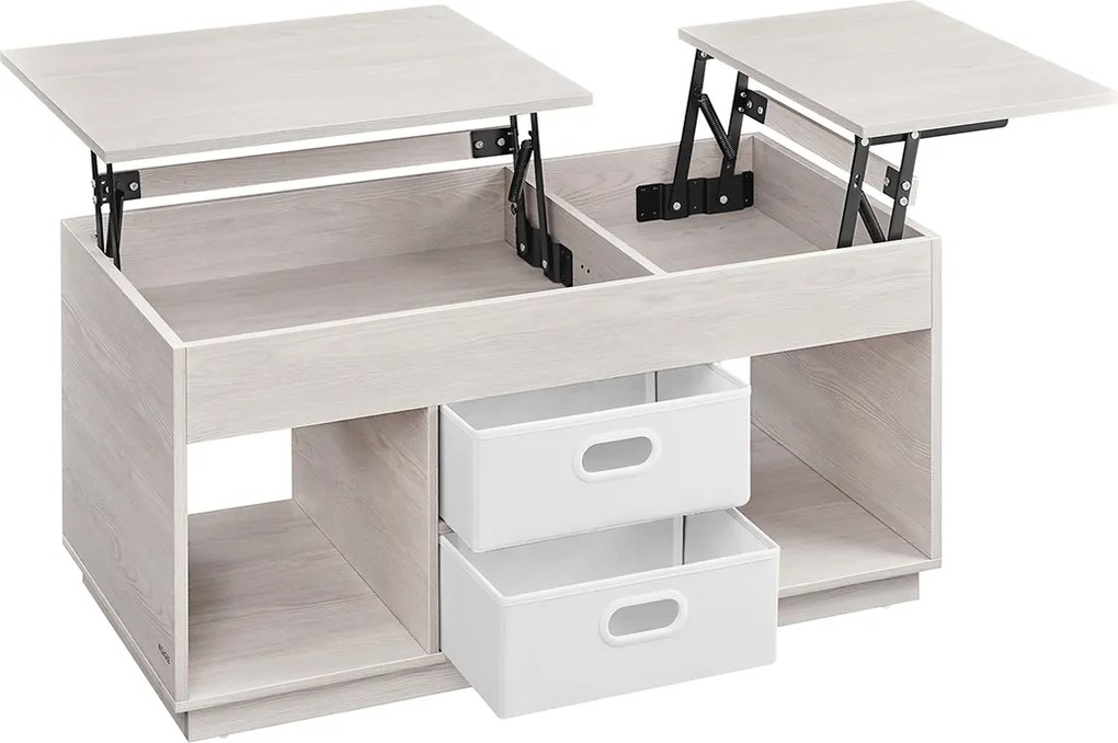 Mesa de centro 50 x 100 x 48,5 cm com 2 gavetas e compartimentos, em bege aveia