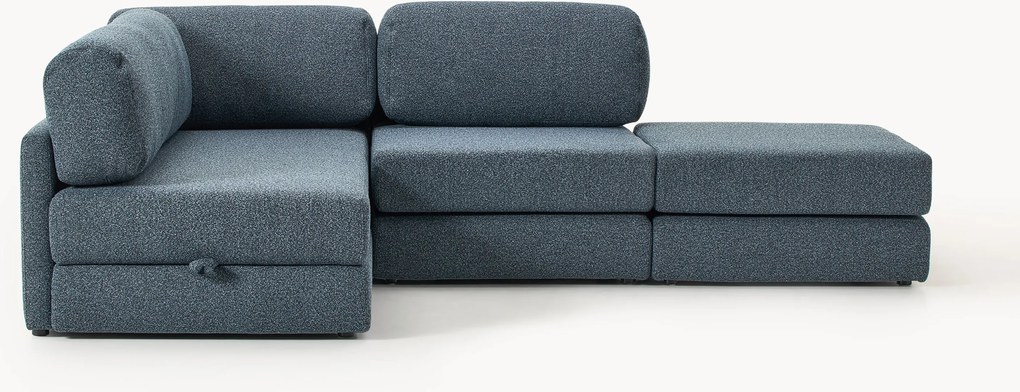 Sofá-cama de canto em bouclé com arrumação Ladina