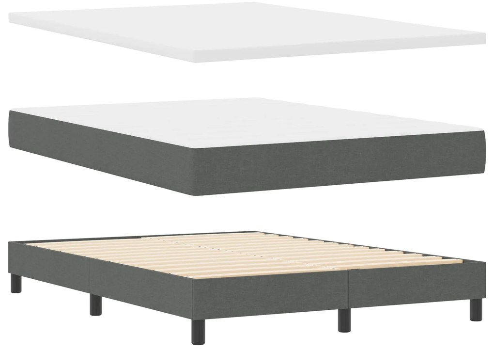 Cama Box com Colchão Cinza Escuro 140x200 cm Tecido, Cabeceira com Des