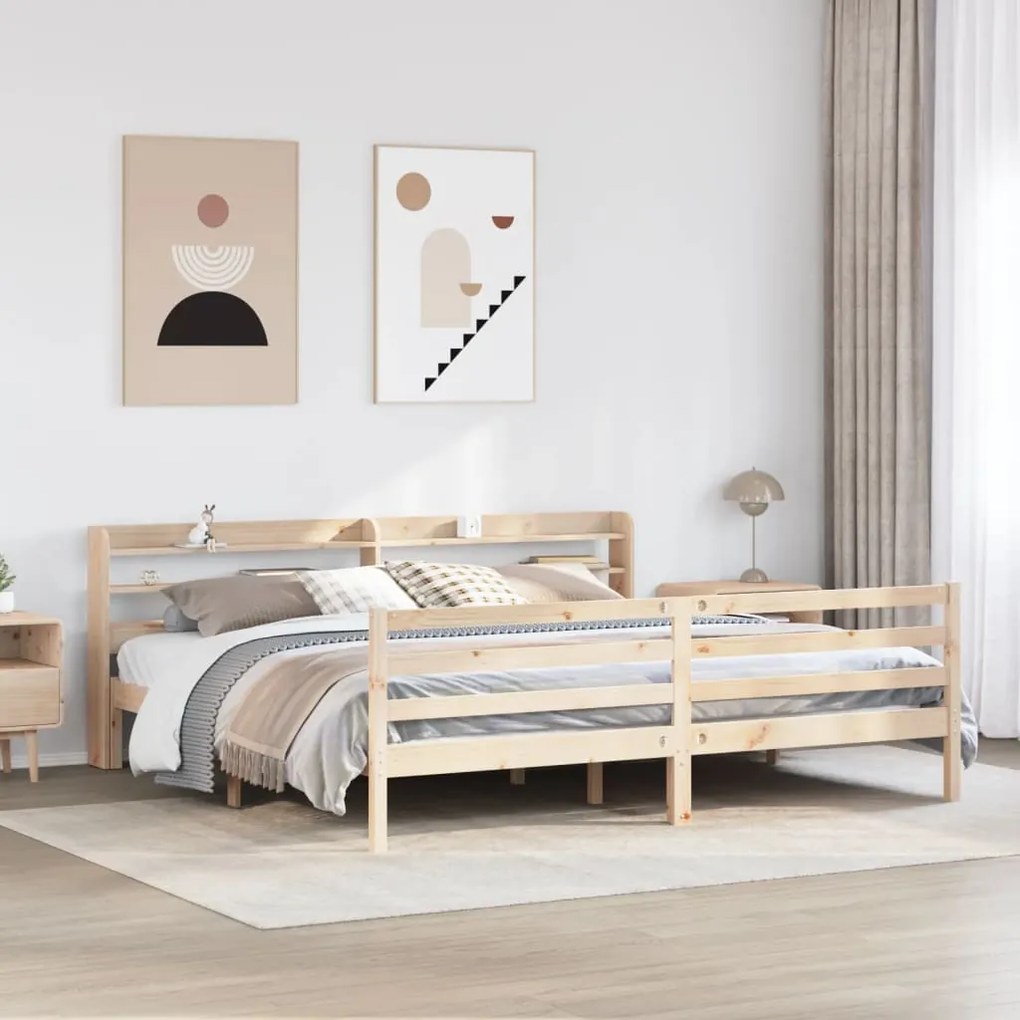 vidaXL Estrutura de cama com cabeceira 180x200 cm pinho maciço