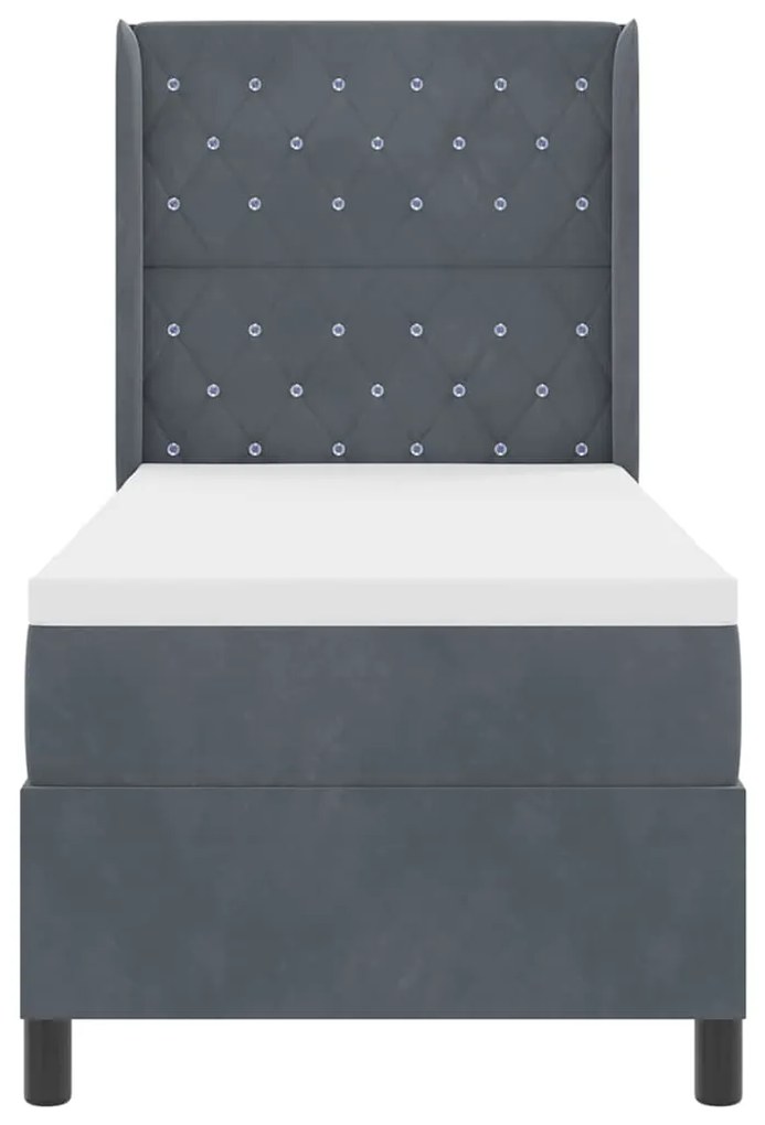 Cama Box com Colchão &amp; LED Cinza Escuro 80x200 cm Veludo