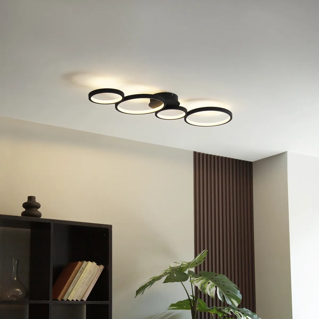 Candeeiro de teto preto com LED 3 passos de dimmer 4 luzes - Lupolo