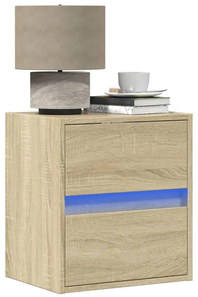 Mesas de cabeceira de parede com luzes LED 2pcs carvalho sonoma