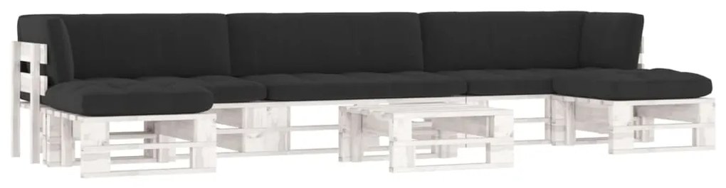 vidaXL 6 pcs conj. lounge paletes + almofadões pinho impregnado branco