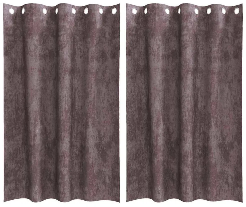 Cortinas de Veludo 2 pcs com Ilhós Castanho 175x140 cm