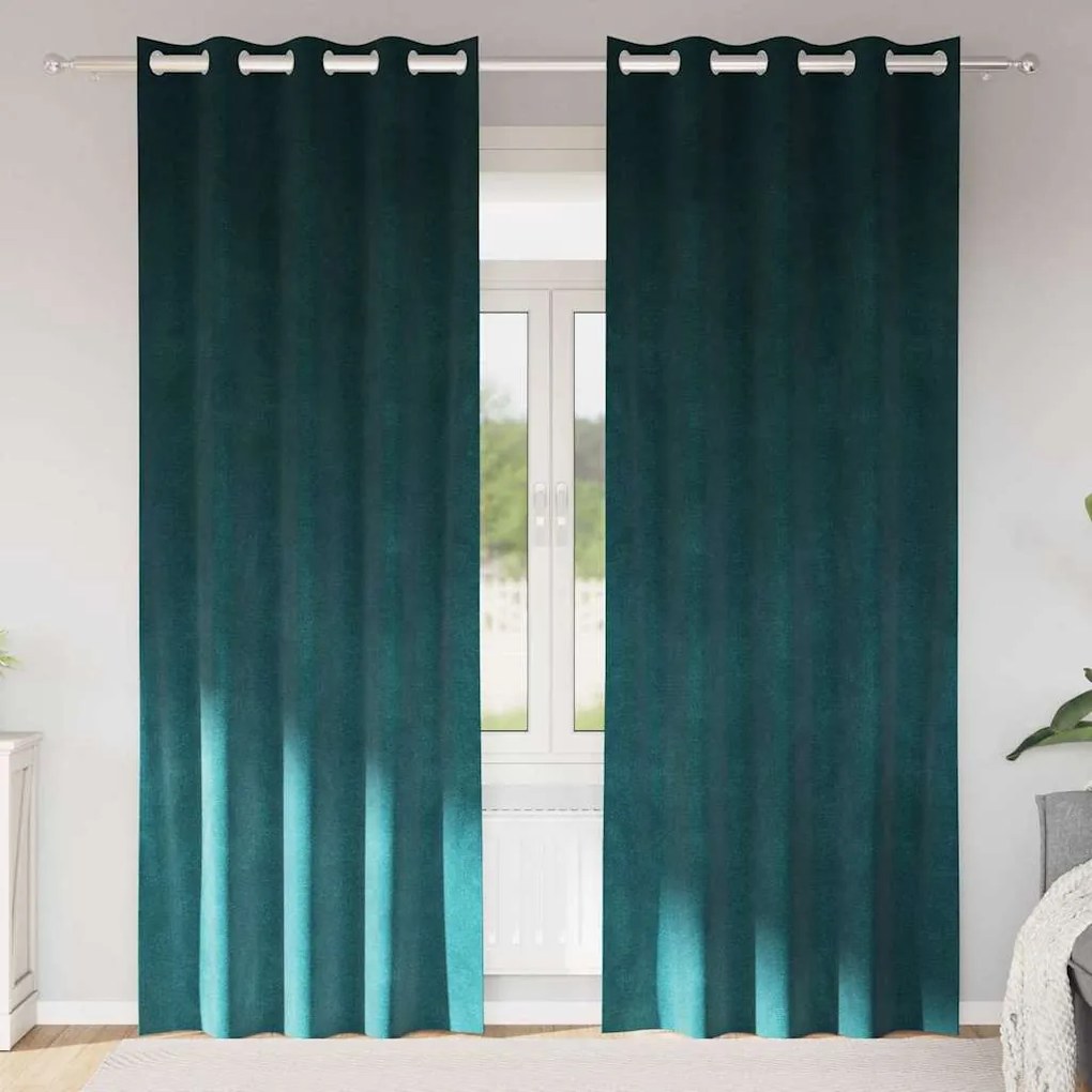vidaXL Cortinas opacas 2 pcs Verde Escuro 140 x 225 cm Veludo