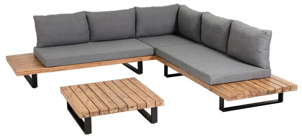 Kave Home - Set Zalika de sofá de canto de 5 lugares y mesa de madeira maciça de acácia FSC 100%