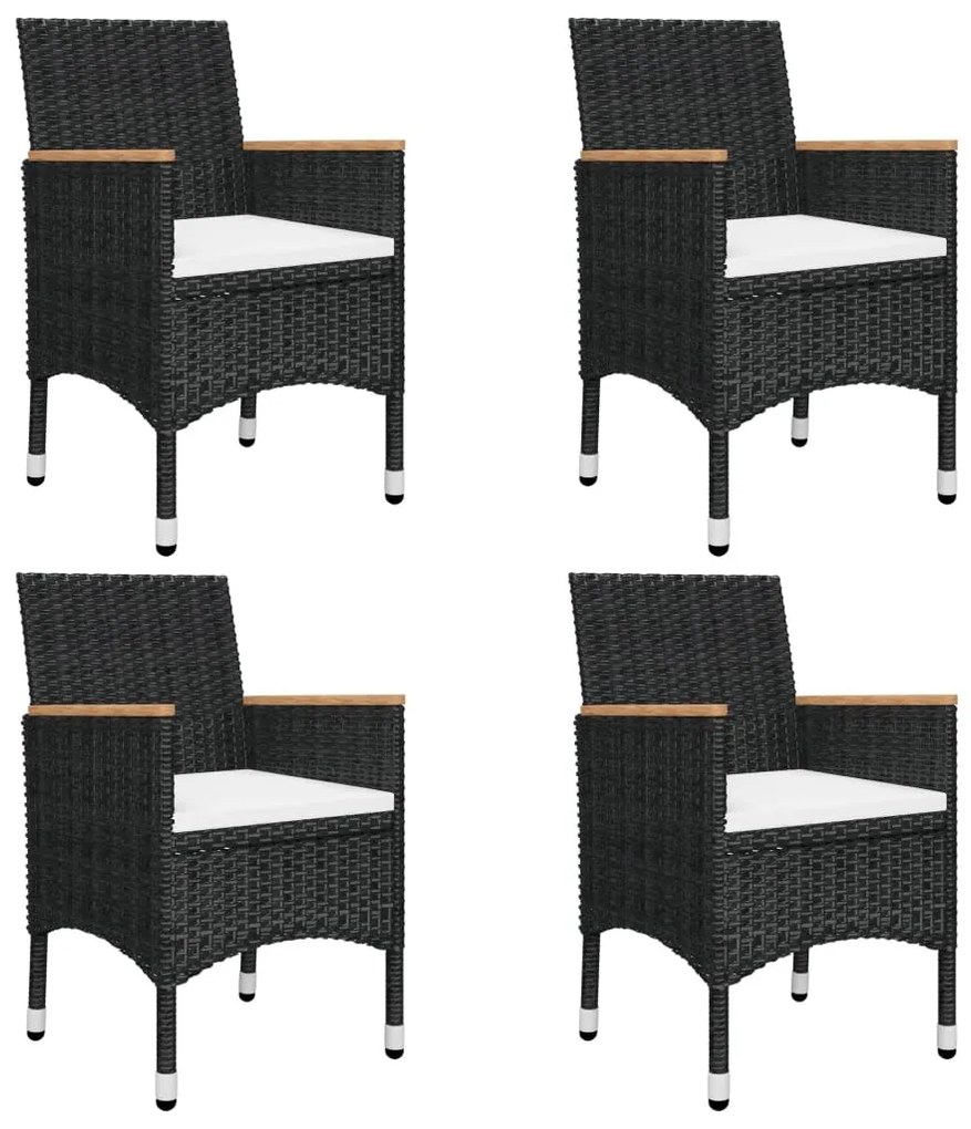 5 pcs conjunto de jantar p/ jardim c/ almofadões preto
