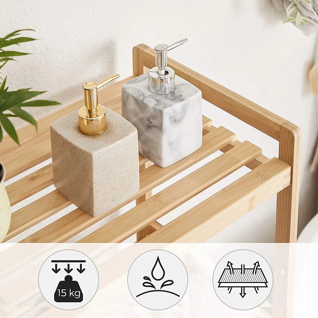 Estante de bambu com 3 prateleiras, 45 x 31,5 x 80 cm cor natural