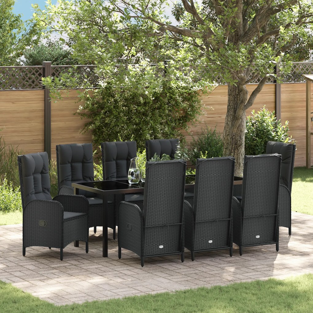 vidaXL Conjunto de Jantar de Jardim 9 Peças Preto Rattan de Polipropileno
