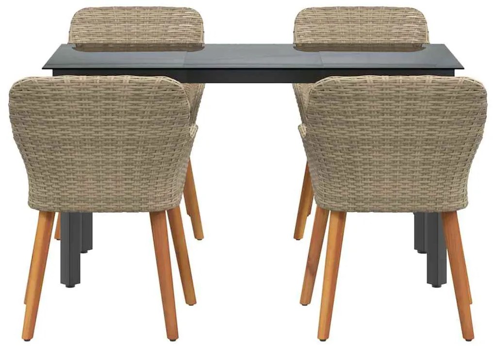 Conjunto de Jantar para o Jardim 5 Peças Bege em Rattan Sintético