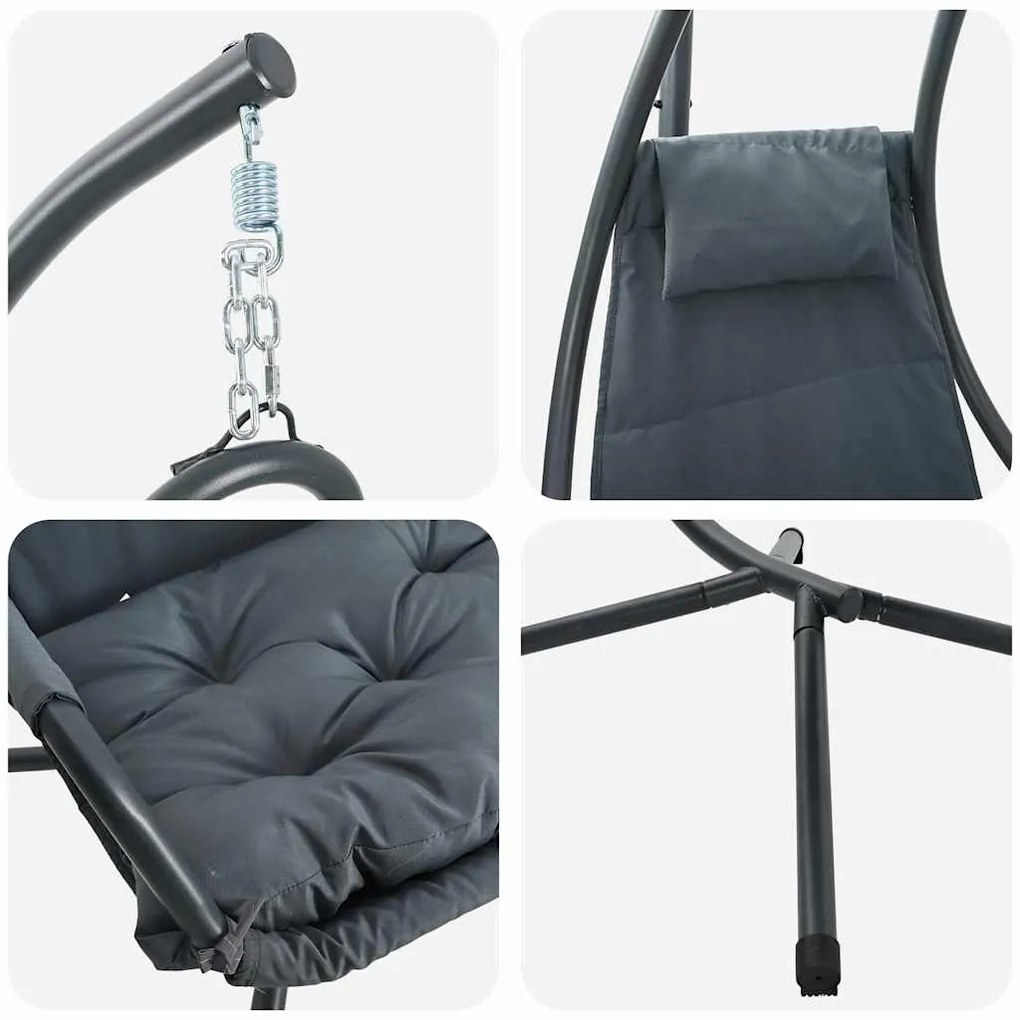 Cadeira Suspensa com Suporte e Almofada Antracite