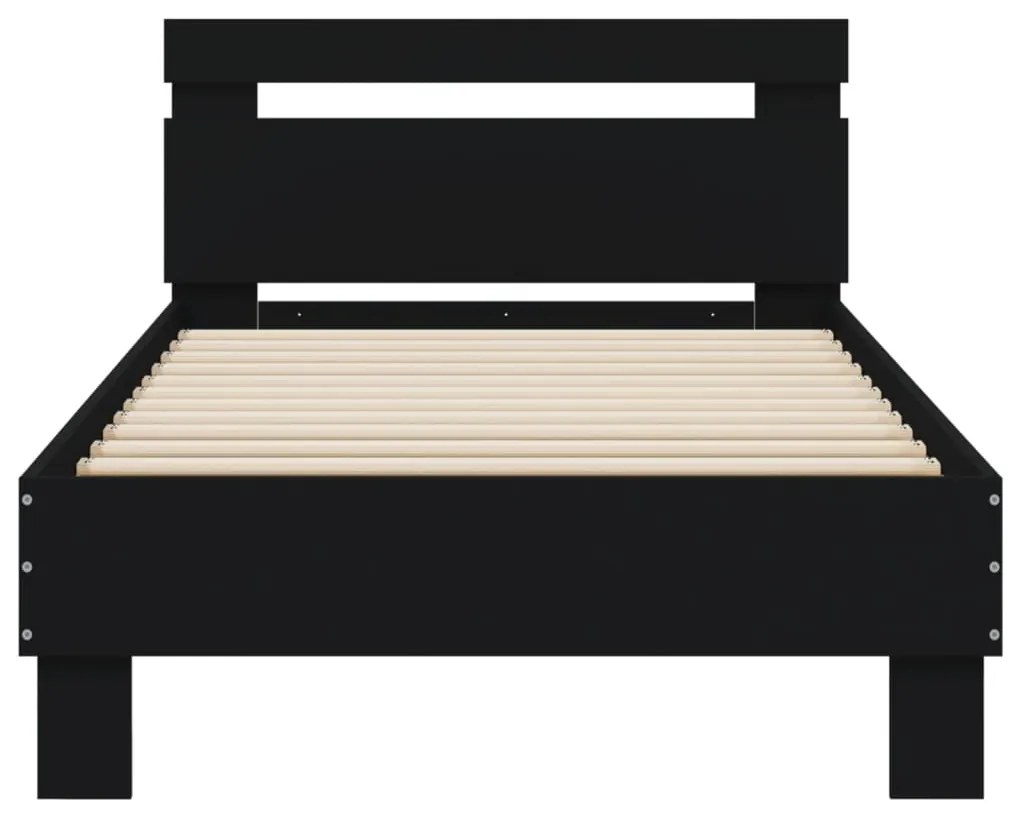 Estrutura de cama com cabeceira e luzes LED 90x200 cm preto
