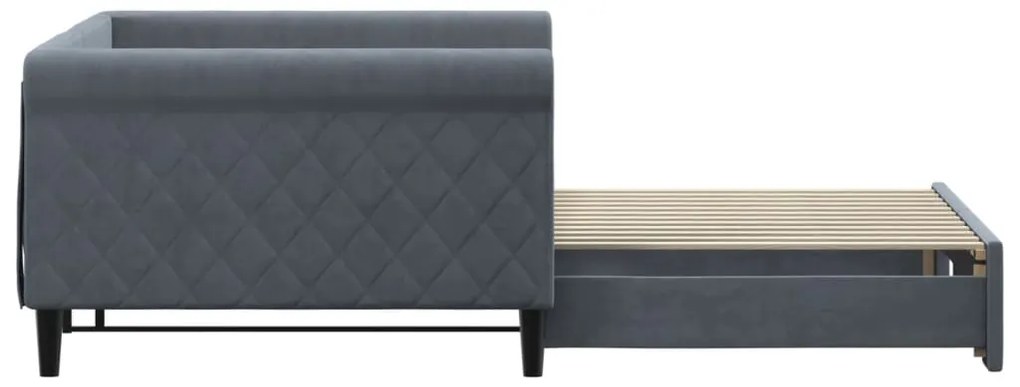 Sofá-cama com gavetão 100x200 cm veludo cinzento-escuro