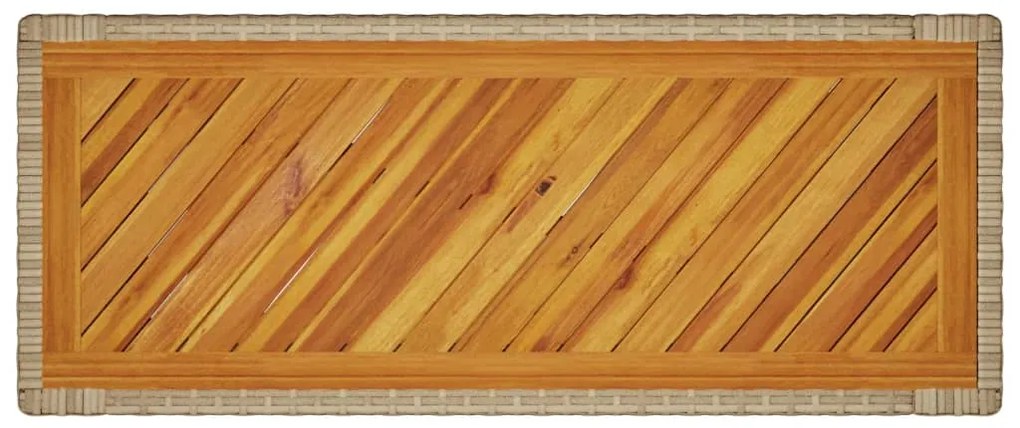 Mesa apoio jardim c/ tampo madeira 100x40x75 cm vime PE bege