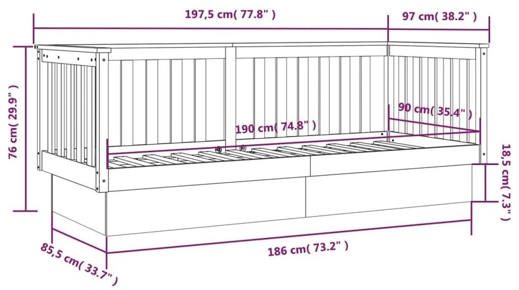 Sofá-cama 90x190 cm madeira de pinho maciça castanho mel