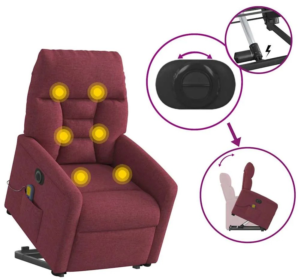 Poltrona elevatória de massagens elétrica tecido vermelho tinto
