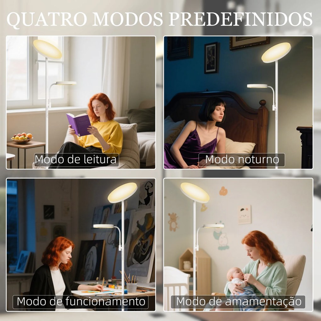 Candeeiro de Pé 42W Giratório com Controlo Remoto e Táctil Temperatura de Cor e Brilho Ajustáveis Ø25x175 cm Branco