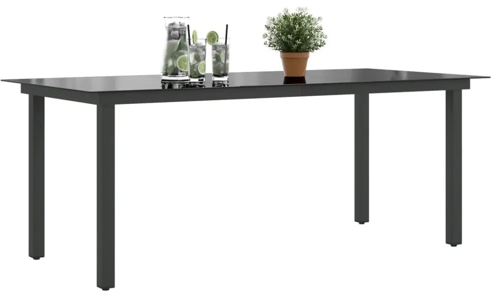Mesa de jardim em alumínio e vidro 190x90x74 cm preto