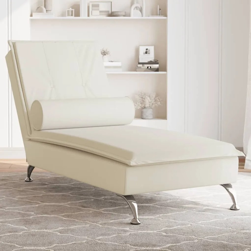 Chaise lounge de massagem com rolo veludo creme