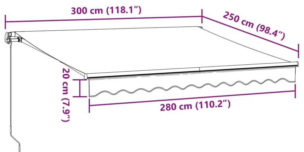 Toldo retrátil manual com luz LED 300x250 cm bordô