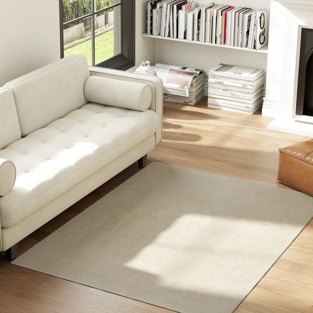 Tapete para Sala de Estar 120x160 cm Tapete Lavável à Máquina Pelo Longo Macio Estilo Moderno Creme