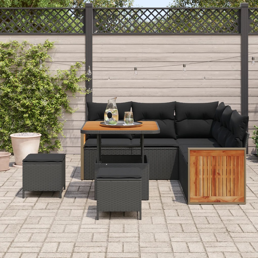 Conjunto de Sofá de Jardim vidaXL 8 Peças com Almofadas Preto Rattan P
