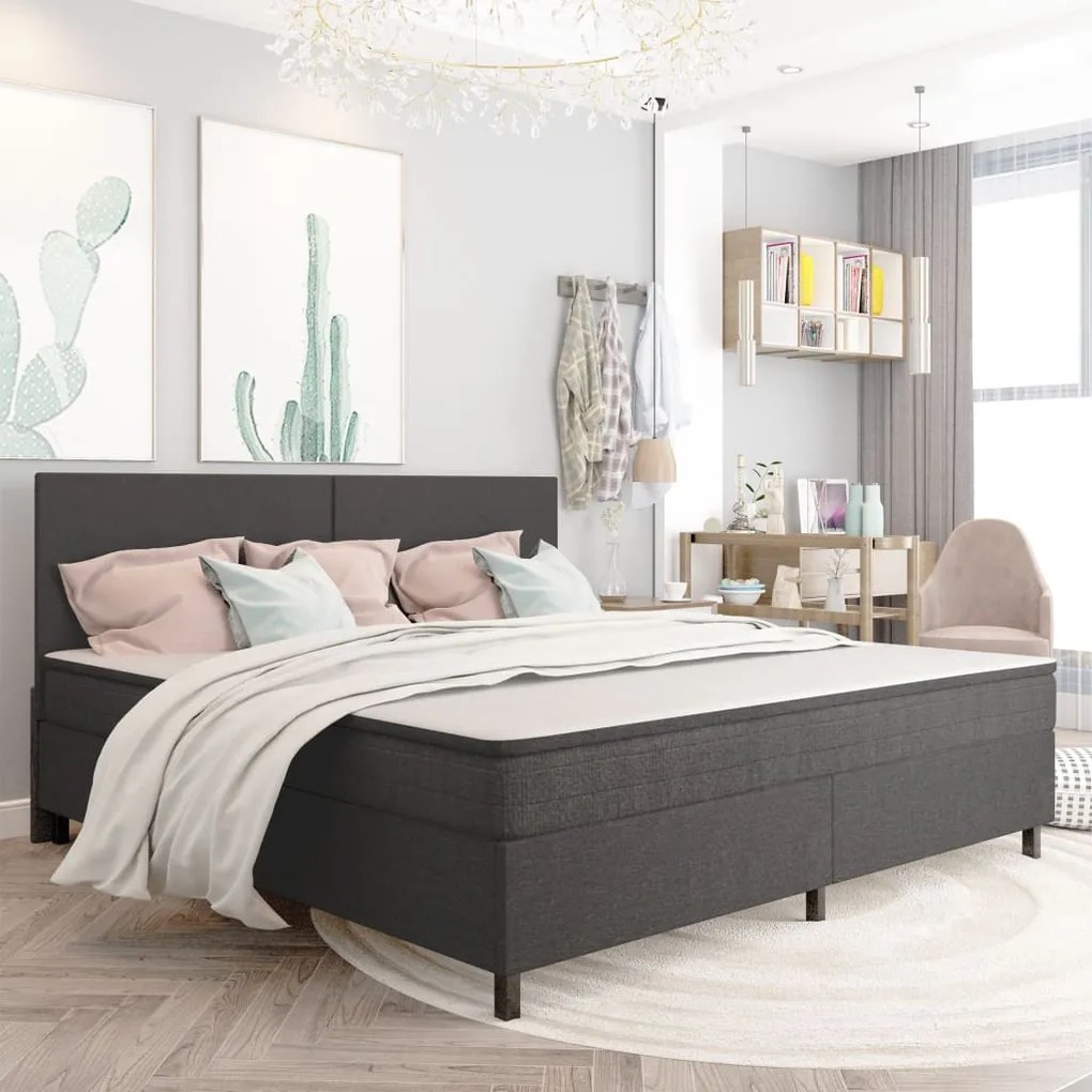 287467 vidaXL Cama boxspring 200x200 cm tecido cinzento
