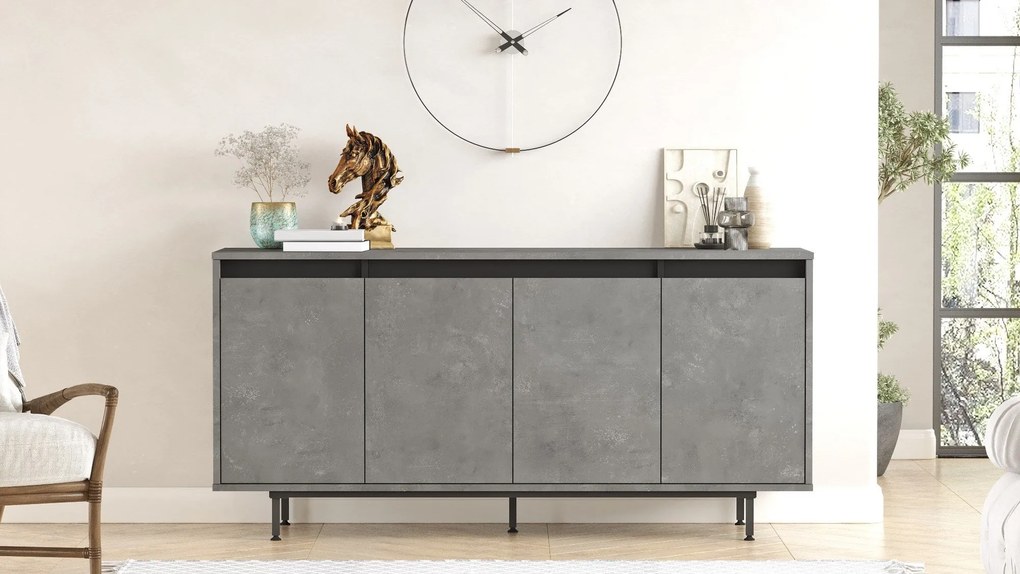 Aparador “Graphite” — 160x44,5x75,6 cm — Cinzento e Preto com Pernas M