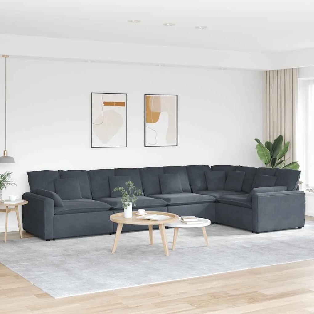 vidaXL Sofá modular com almofadas veludo cinzento-escuro