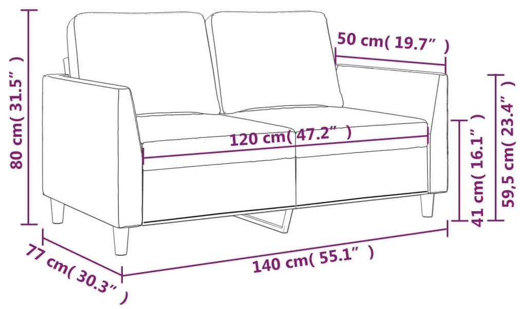 Sofá de 2 lugares 120 cm couro artificial cinza