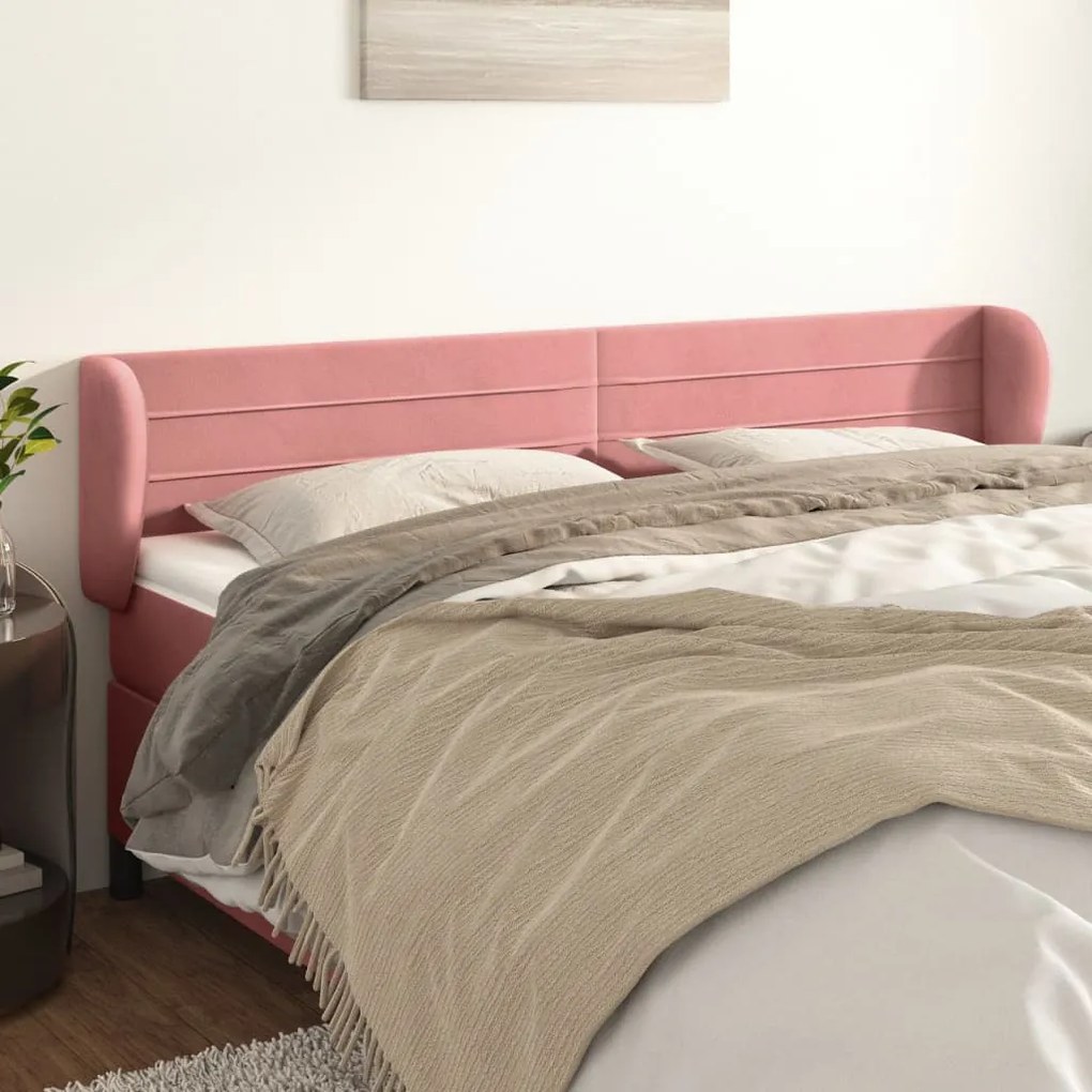 Cabeceira de cama c/ abas veludo 163x23x78/88 cm rosa